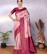 Peach wine soft silk blend banarasi jacuard work designer party wear saree with unstitched blouse piece