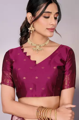 peach wine silk blend banarasi saree with unstitched blouse piece