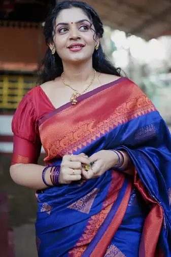 neavy blue red soft art silk blend banarasi jacuard work designer party wear saree with unstitched blouse piece