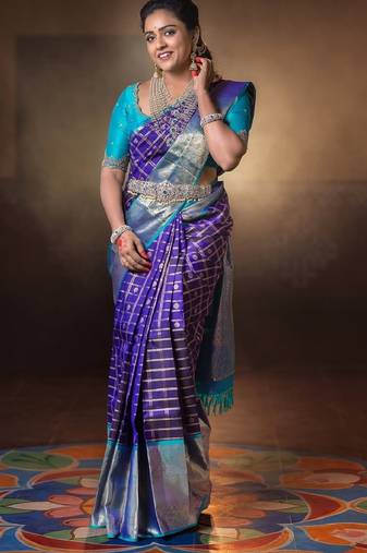 Blue sky soft silk blend banarasi jacuard work designer party wear saree with unstitched blouse piece