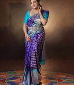 Blue sky soft silk blend banarasi jacuard work designer party wear saree with unstitched blouse piece