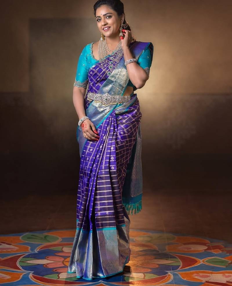 Blue sky soft silk blend banarasi jacuard work designer party wear saree with unstitched blouse piece