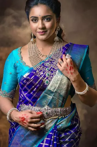 blue sky silk blend banarasi saree with unstitched blouse piece