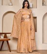 cream embroidered organza lehenga set with split sleeve dupatta