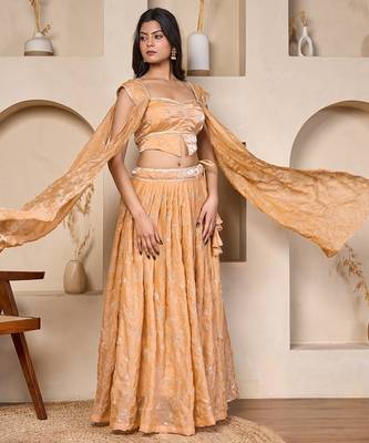 cream embroidered organza lehenga set with split sleeve dupatta 2