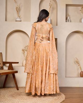 cream embroidered organza lehenga set with split sleeve dupatta 3