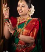 green red silk blend banarasi saree with unstitched blouse piece
