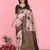 light pink green silk blend banarasi saree with unstitched blouse piece