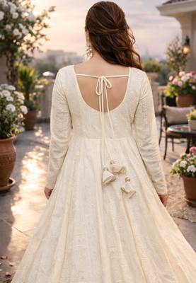 Classic off-white georgette heavy embroidered festive anarkali set 4