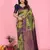 mehendi blue wine silk blend banarasi saree with unstitched blouse piece