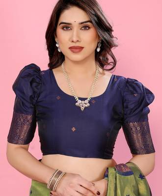 mehendi blue wine silk blend banarasi saree with unstitched blouse piece 5