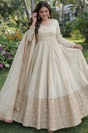 chinon silk anarkalt set with heavy coding embroidery