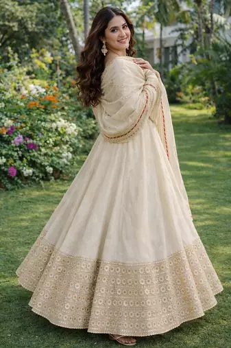 chinon silk anarkalt set with heavy coding embroidery