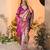 Cream  pink soft silk blend banarasi jacuard work designer party wear saree with unstitched blouse piece