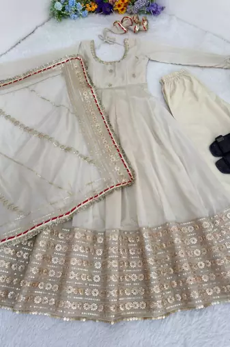chinon silk anarkalt set with heavy coding embroidery