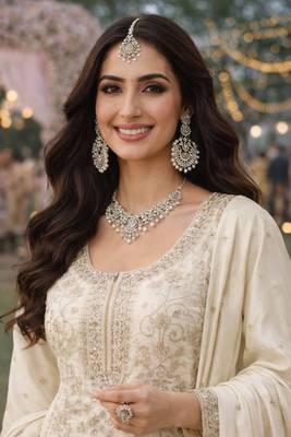  cream embroidered real silk kurta sharara set with dupatta 3