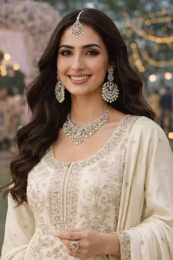  cream embroidered real silk kurta sharara set with dupatta