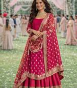 Elegant pink silk embroidered anarkali gown with dupatta