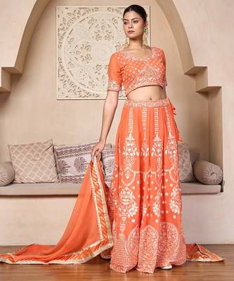 orange silk embroidered lehenga choli with gota patti dupatta 2