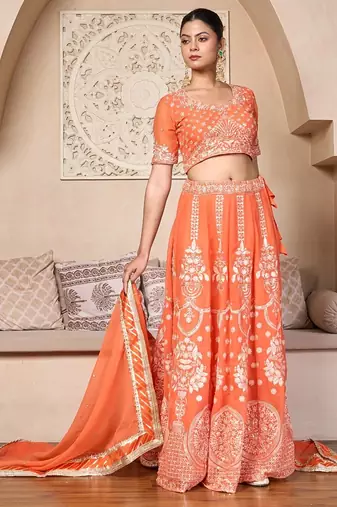 orange silk embroidered lehenga choli with gota patti dupatta