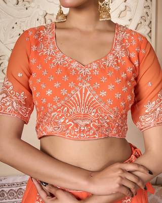 orange silk embroidered lehenga choli with gota patti dupatta 4