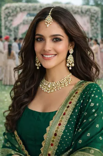  emerald green silk embroidered anarkali gown with dupatta
