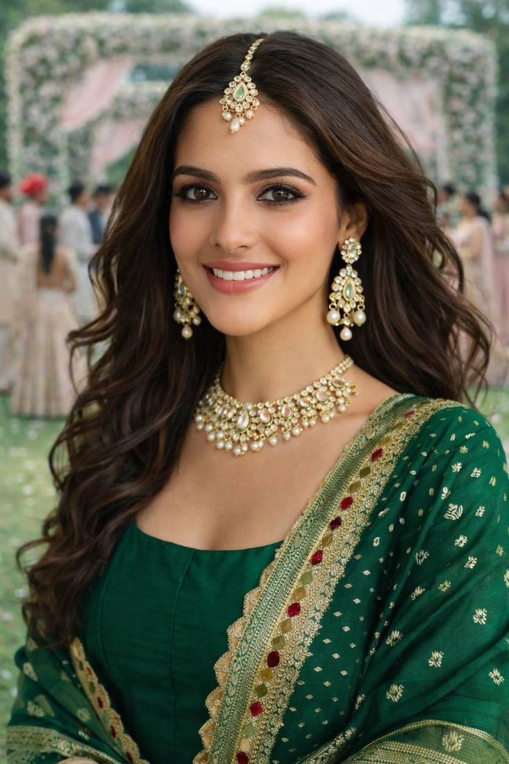 Elegant emerald green silk embroidered anarkali gown with dupatta