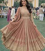 Elegant peach chinon embroidered anarkali gown set with dupatta & bottom