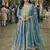 Graceful embroidered blue chinon silk anarkali gown set with palazzo & dupatta