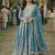 Graceful embroidered blue chinon silk anarkali gown set with palazzo & dupatta
