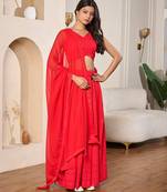 red designer embroidered rayon lehenga choli set for women