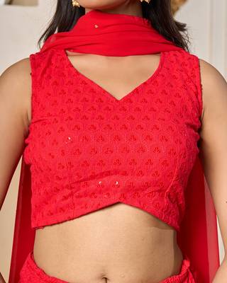 red designer embroidered rayon lehenga choli set for women 4