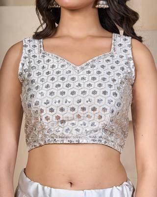silver embroidered silk lehenga choli set with sheer dupatta 2