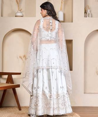 silver embroidered silk lehenga choli set with sheer dupatta 3