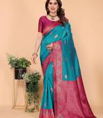 Rama pink  soft silk blend banarasi jacuard work designer party wear saree with unstitched blouse piece