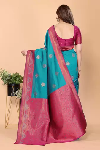 rama pink silk blend banarasi saree with unstitched blouse piece