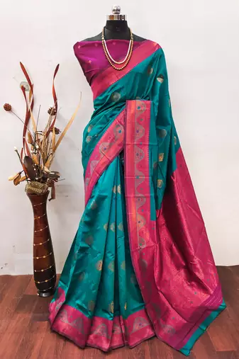 Rama pink  soft silk blend banarasi jacuard work designer party wear saree with unstitched blouse piece