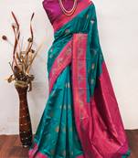 Rama pink  soft silk blend banarasi jacuard work designer party wear saree with unstitched blouse piece