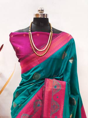 rama pink silk blend banarasi saree with unstitched blouse piece 2