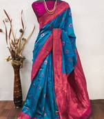 Sky blue pink   soft silk blend banarasi jacuard work designer party wear saree with unstitched blouse piece
