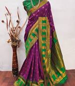 Purpe green   soft silk blend banarasi jacuard work designer party wear saree with unstitched blouse piece