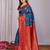 Blue red   soft silk blend banarasi jacuard work designer party wear saree with unstitched blouse piece