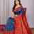 Blue red   soft silk blend banarasi jacuard work designer party wear saree with unstitched blouse piece