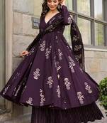 Dark purple pure muslin digital printed designer salwar suit