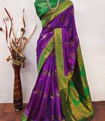 Purple green  soft silk blend banarasi jacuard work designer party wear saree with unstitched blouse piece