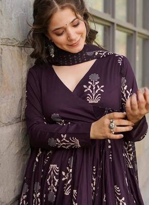 Dark purple pure muslin digital printed designer salwar suit 2