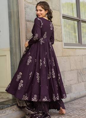 Dark purple pure muslin digital printed designer salwar suit 3
