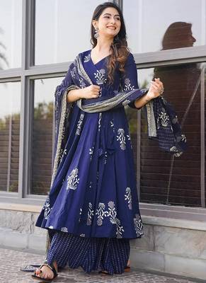 Royal blue pure muslin digital printed designer salwar suit 1