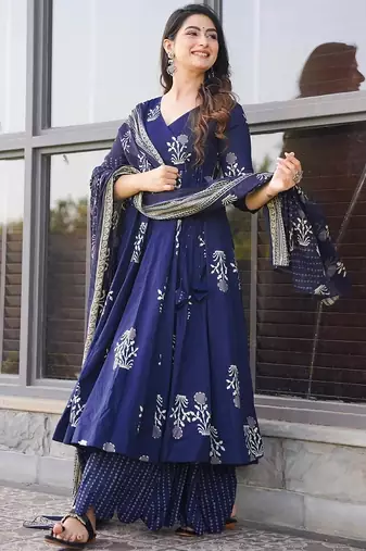 Royal blue pure muslin digital printed designer salwar suit