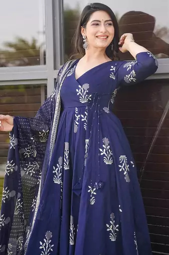 Royal blue pure muslin digital printed designer salwar suit